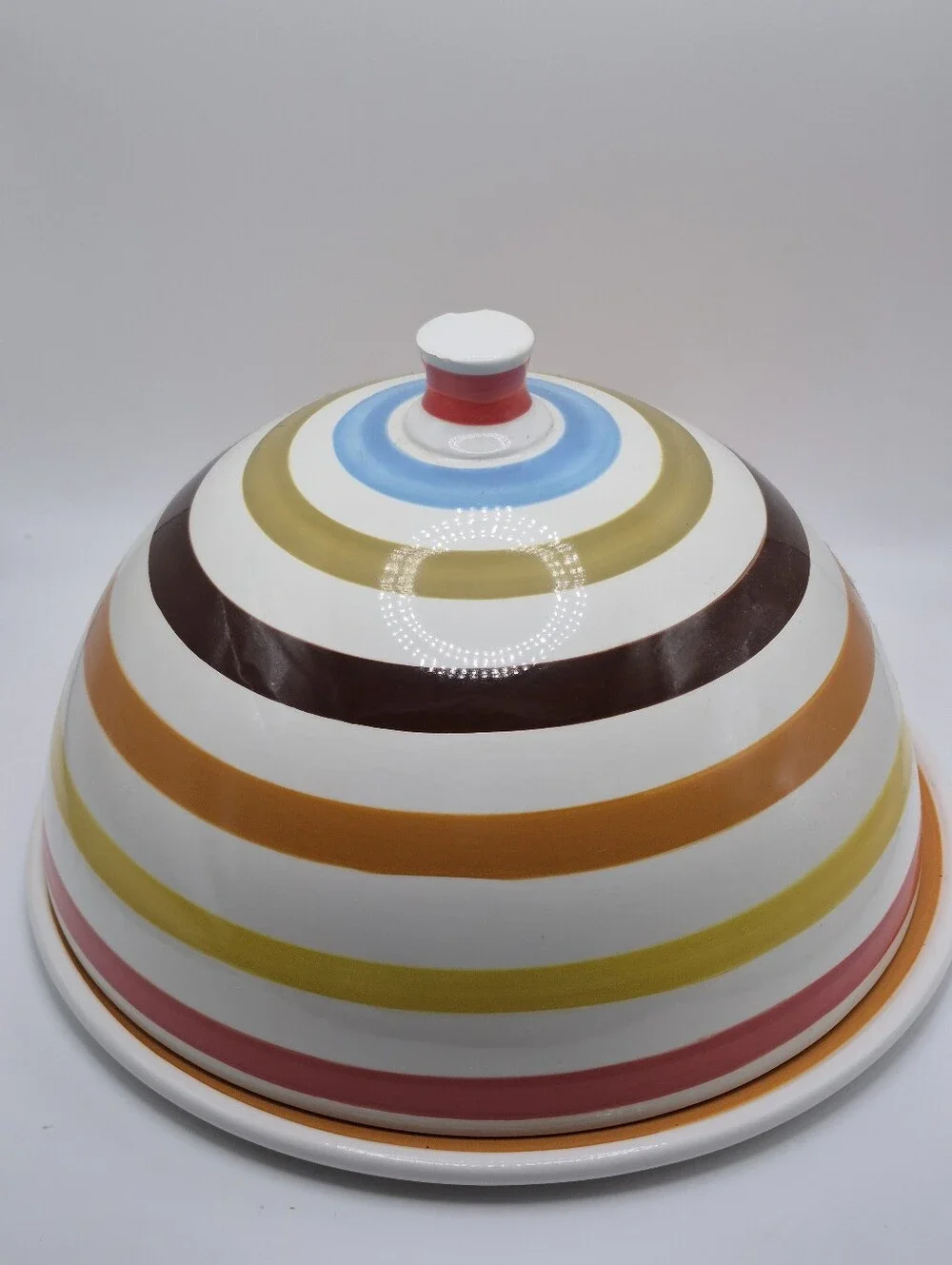 Jonathan Adler Striped Ceramic Cake Plate- Multicolor